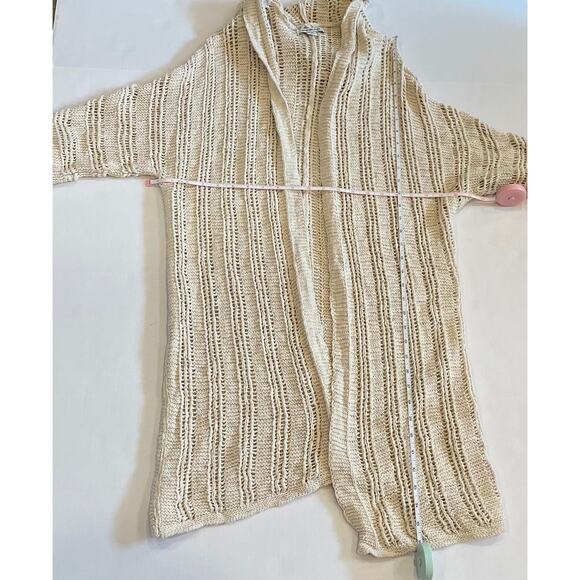 American Eagle Ivory Short Sleeve Hooded Open Knit Open Front Cardigan Duster S - Picture 7 of 9